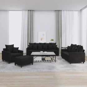 4-teilige Sofagarnitur aus schwarzem Samt mit Kissen von , Sofas - Ref: Foro24-3201695, Preis: 682,71 €, Rabatt: %