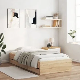 Cama con cajones madera ingeniería roble Sonoma 75x190 cm de , Camas y somieres - Ref: Foro24-3207331, Precio: 122,65 €, Desc...