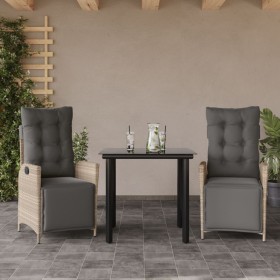 Set comedor de jardín 3 pzas cojines ratán sintético gris claro en Conjuntos de jardín | Comprar online en Foru.es