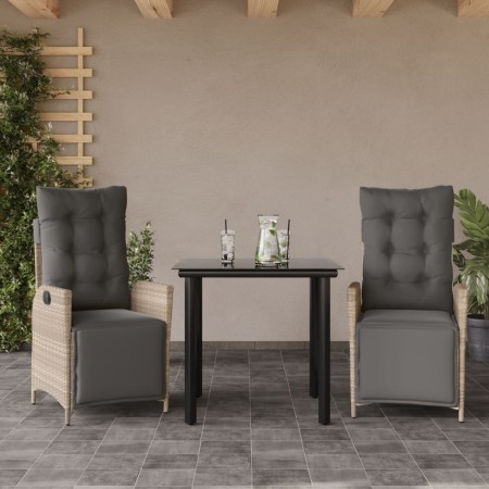 Set comedor de jardín 3 pzas cojines ratán sintético gris claro en Conjuntos de jardín | Comprar online en Foru.es