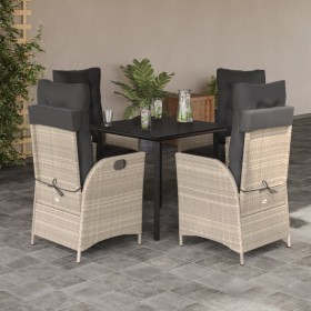 Set comedor de jardín 5 pzas cojines ratán sintético gris claro en Conjuntos de jardín | Comprar online en Foru.es