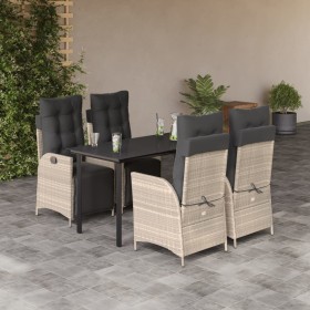 Set comedor de jardín 5 pzas cojines ratán sintético gris claro en Conjuntos de jardín | Comprar online en Foru.es