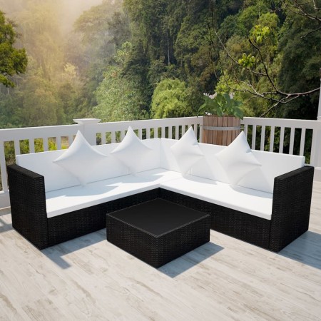 Set de muebles de jardín 4 pzas y cojines ratán sintético negro de , Conjuntos de jardín - Ref: Foro24-42991, Precio: 513,65 ...