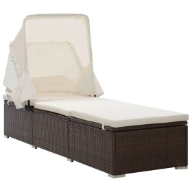 Tumbona con capota y cojines ratán sintético marrón de , Tumbonas - Ref: Foro24-317114, Precio: 170,10 €, Descuento: %