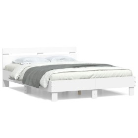 Estructura cama con cabecero madera ingeniería blanco 150x200cm de , Camas y somieres - Ref: Foro24-3207413, Precio: 121,16 €...