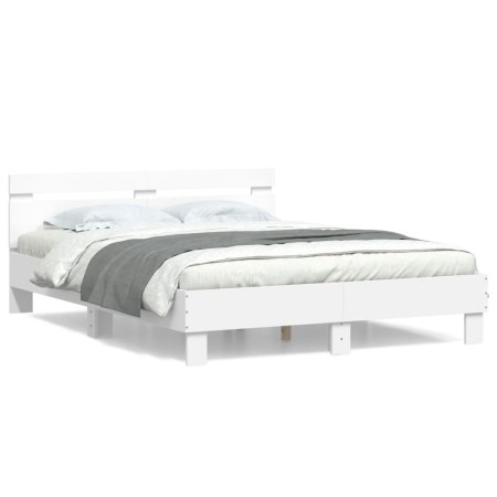 Estructura cama con cabecero madera ingeniería blanco 150x200cm de , Camas y somieres - Ref: Foro24-3207413, Precio: 121,16 €...
