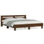 Oak brown engineered wood bed with headboard 180x200 cm by , Beds and slatted bases - Ref: Foro24-3207405, Price: 169,29 €, D...