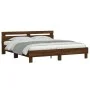 Oak brown engineered wood bed with headboard 180x200 cm by , Beds and slatted bases - Ref: Foro24-3207405, Price: 169,29 €, D...