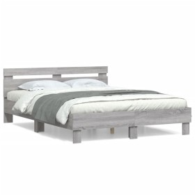 Cama con cabecero madera de ingeniería gris Sonoma 150x200 cm de , Camas y somieres - Ref: Foro24-3207418, Precio: 149,07 €, ...
