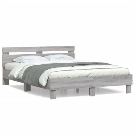 Cama con cabecero madera de ingeniería gris Sonoma 150x200 cm de , Camas y somieres - Ref: Foro24-3207418, Precio: 149,07 €, ...