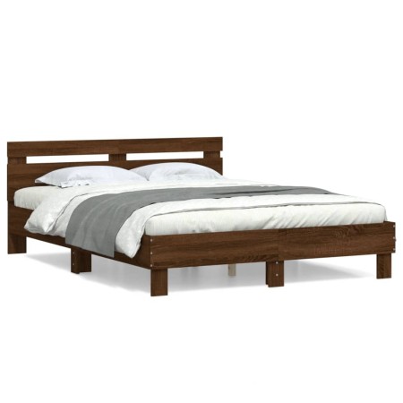 Cama con cabecero madera de ingeniería marrón roble 140x200 cm de , Camas y somieres - Ref: Foro24-3207426, Precio: 172,59 €,...