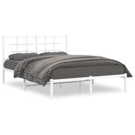 Estructura de cama de metal con cabecero blanca 140x190 cm de , Camas y somieres - Ref: Foro24-355610, Precio: 84,69 €, Descu...