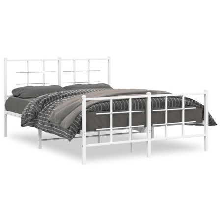 Estructura cama metal con cabecero y estribo blanco 135x190 cm de , Camas y somieres - Ref: Foro24-355627, Precio: 89,72 €, D...