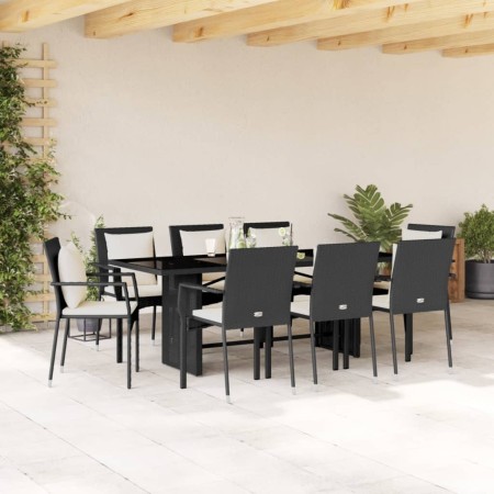 Set de comedor de jardín 9 pzas y cojines ratán sintético negro en Conjuntos de jardín | Comprar online en Foru.es