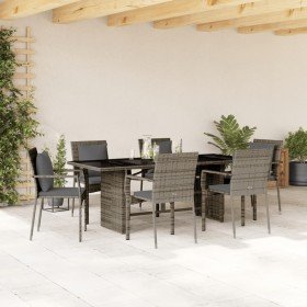 Set comedor jardín 7 pzas y cojines ratán sintético gris en Conjuntos de jardín | Comprar online en Foru.es