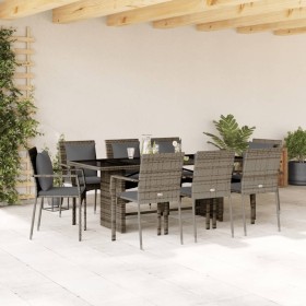 Set comedor jardín 9 pzas y cojines ratán sintético gris en Conjuntos de jardín | Comprar online en Foru.es