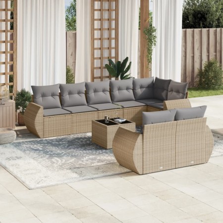 Set de sofás de jardín 9 pzas con cojines ratán sintético beige de , Conjuntos de jardín - Ref: Foro24-3253966, Precio: 639,5...