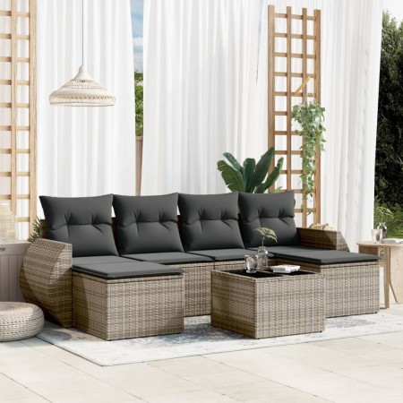 Set de sofás de jardín 7 piezas con cojines ratán PE gris de , Conjuntos de jardín - Ref: Foro24-3254067, Precio: 421,70 €, D...
