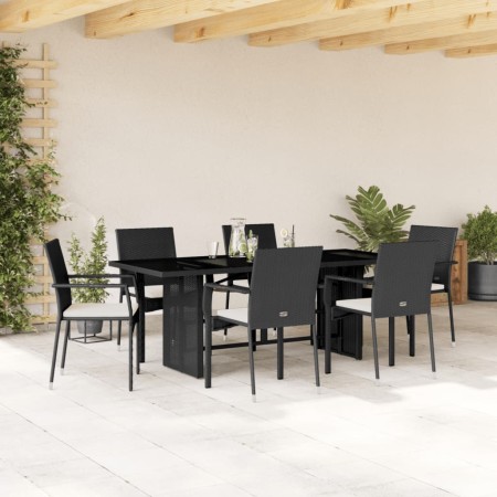 Set de comedor de jardín 7 pzas y cojines ratán sintético negro en Conjuntos de jardín | Comprar online en Foru.es