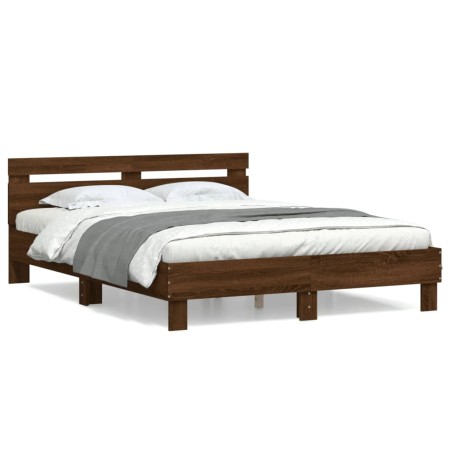 Cama con cabecero madera de ingeniería marrón roble 150x200 cm de , Camas y somieres - Ref: Foro24-3207419, Precio: 167,73 €,...