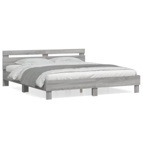 Cama con cabecero madera de ingeniería gris Sonoma 180x200 cm de , Camas y somieres - Ref: Foro24-3207404, Precio: 169,73 €, ...