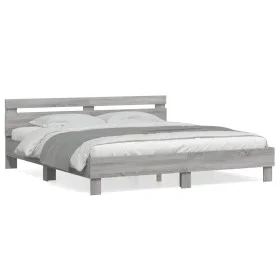 Sonoma gray engineered wood bed with headboard 180x200 cm by , Beds and slatted bases - Ref: Foro24-3207404, Price: 166,98 €,...