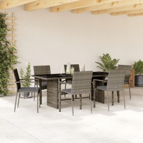 Set comedor jardín 7 pzas y cojines ratán sintético gris en Conjuntos de jardín | Comprar online en Foru.es