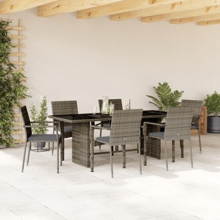 Set comedor jardín 7 pzas y cojines ratán sintético gris en Conjuntos de jardín | Comprar online en Foru.es