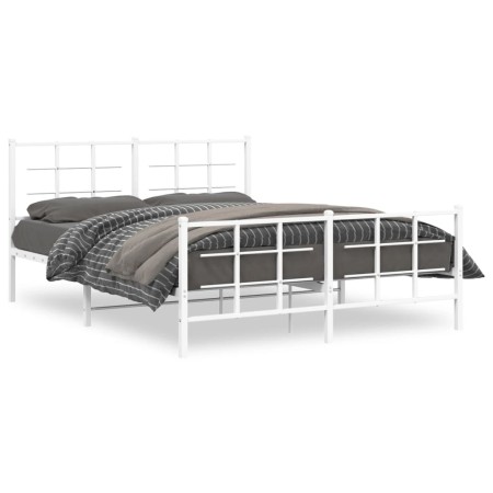 Estructura cama metal con cabecero y estribo blanco 150x200 cm de , Camas y somieres - Ref: Foro24-355630, Precio: 95,01 €, D...