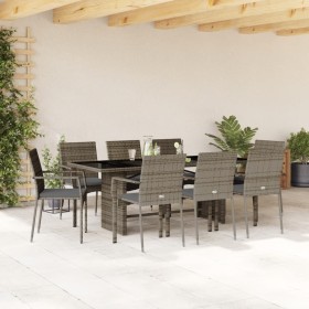 Set comedor jardín 9 pzas y cojines ratán sintético gris en Conjuntos de jardín | Comprar online en Foru.es