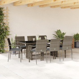 Set comedor jardín 9 pzas y cojines ratán sintético gris en Conjuntos de jardín | Comprar online en Foru.es