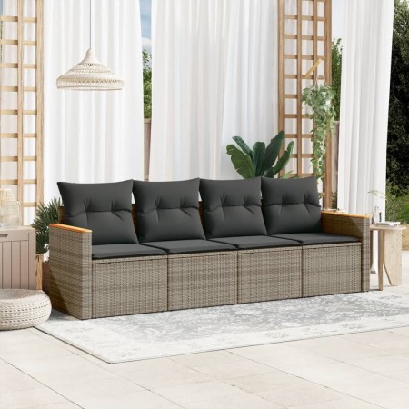 Set de sofás de jardín 4 pzas y cojines ratán sintético gris de , Conjuntos de jardín - Ref: Foro24-3258175, Precio: 253,39 €...