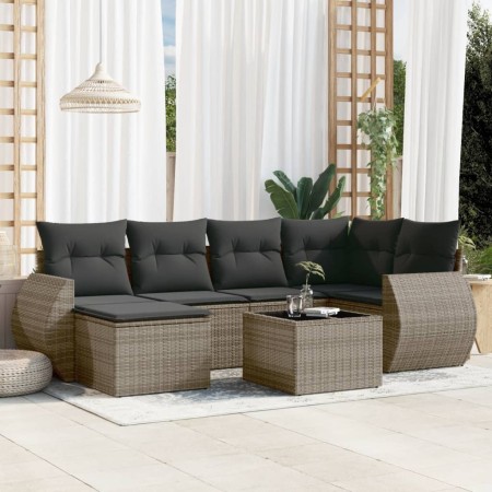 Set de sofás de jardín 7 piezas con cojines ratán PE gris de , Conjuntos de jardín - Ref: Foro24-3254007, Precio: 447,18 €, D...