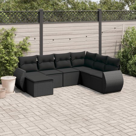 Set de comedor de jardín 7 pzas y cojines ratán sintético negro de , Conjuntos de jardín - Ref: Foro24-3254032, Precio: 461,4...