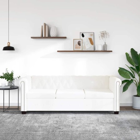 Sofá Chesterfield de 3 plazas cuero sintético blanco en Sofás | Comprar online en Foru.es