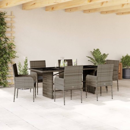 Set comedor jardín 7 pzas y cojines ratán sintético gris en Conjuntos de jardín | Comprar online en Foru.es