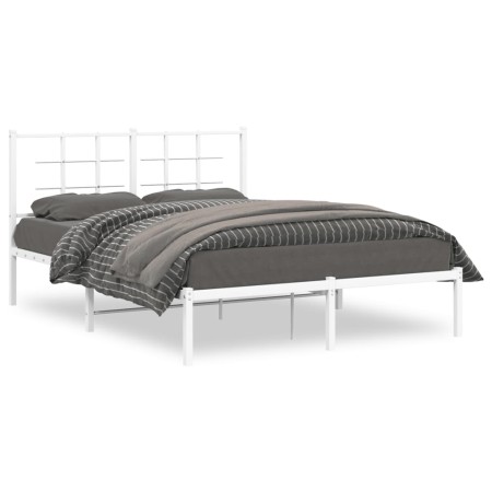 Estructura de cama de metal con cabecero blanca 135x190 cm de , Camas y somieres - Ref: Foro24-355609, Precio: 82,52 €, Descu...