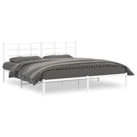 Estructura de cama de metal con cabecero blanco 193x203 cm de , Camas y somieres - Ref: Foro24-355616, Precio: 89,96 €, Descu...