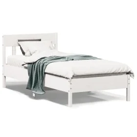 White pine wood bed frame with headboard 100x200cm by , Beds and slatted bases - Ref: Foro24-842655, Price: 96,42 €, Discount: %