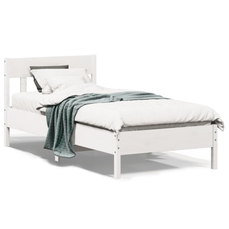 Estructura de cama con cabecero madera de pino blanco 100x200cm de , Camas y somieres - Ref: Foro24-842655, Precio: 97,25 €, ...