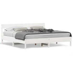 Solid white pine wood headboard bed frame 180x200 cm by , Beds and slatted bases - Ref: Foro24-3216204, Price: 206,44 €, Disc...