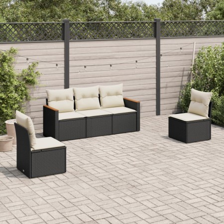 Set de muebles de jardín 5 pzas y cojines ratán sintético negro de , Conjuntos de jardín - Ref: Foro24-3258248, Precio: 291,9...