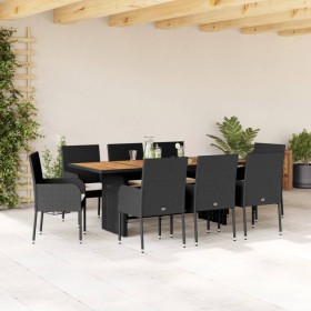 Set de comedor de jardín 9 pzas y cojines ratán sintético negro en Conjuntos de jardín | Comprar online en Foru.es