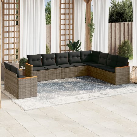 Set de sofás de jardín 10 pzas con cojines ratán sintético gris de , Conjuntos de jardín - Ref: Foro24-3258518, Precio: 610,3...