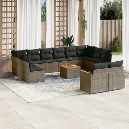 Set sofás de jardín con cojines 13 piezas ratán sintético gris de , Conjuntos de jardín - Ref: Foro24-3258854, Precio: 819,53...