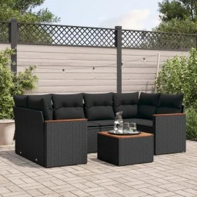 Set de comedor de jardín 7 pzas y cojines ratán sintético negro de , Conjuntos de jardín - Ref: Foro24-3258198, Precio: 469,4...