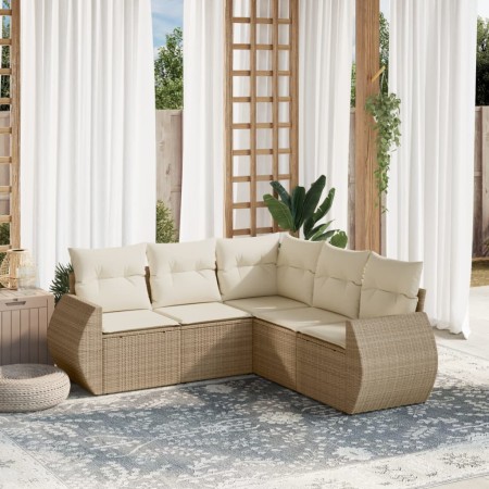 Juego de sofás jardín con cojines 5 pzas ratán sintético beige de , Conjuntos de jardín - Ref: Foro24-3253685, Precio: 402,69...