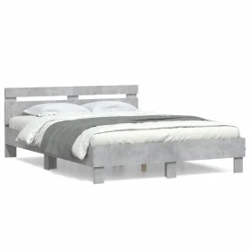 Concrete gray engineered wood bed with headboard 150x200 cm by , Beds and slatted bases - Ref: Foro24-3207416, Price: 121,02 ...