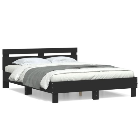 Estructura cama con cabecero madera ingeniería negro 140x200 cm de , Camas y somieres - Ref: Foro24-3207421, Precio: 171,64 €...