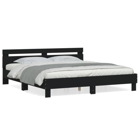 Estructura cama con cabecero madera ingeniería negro 180x200 cm de , Camas y somieres - Ref: Foro24-3207400, Precio: 185,93 €...